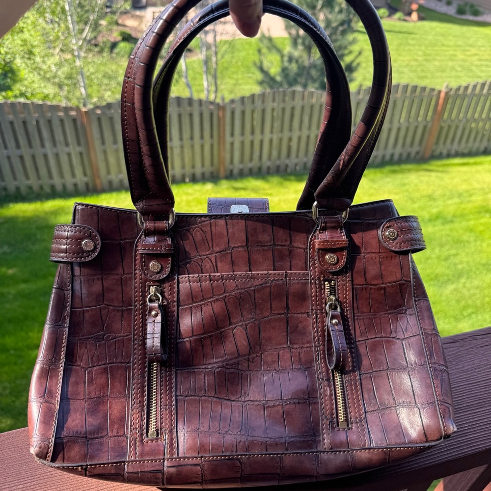 Vintage Y2K 2000s Liz Claiborne Brown Faux Croc Shoulder Satchel Bag Purse